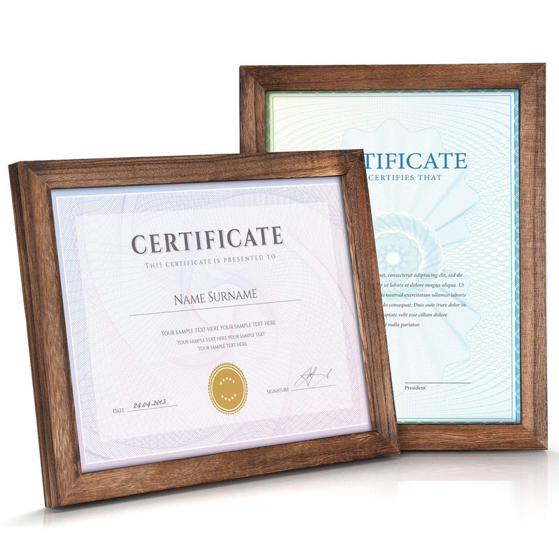 Emfogo Certificate Frames 8.5 x 11 Picture Frames Diploma Frame with Stand Rustic Wood Document Frame with High Definition Glass for Wall or Tabletop Display Set of 2 Carbonized Black - Image 2